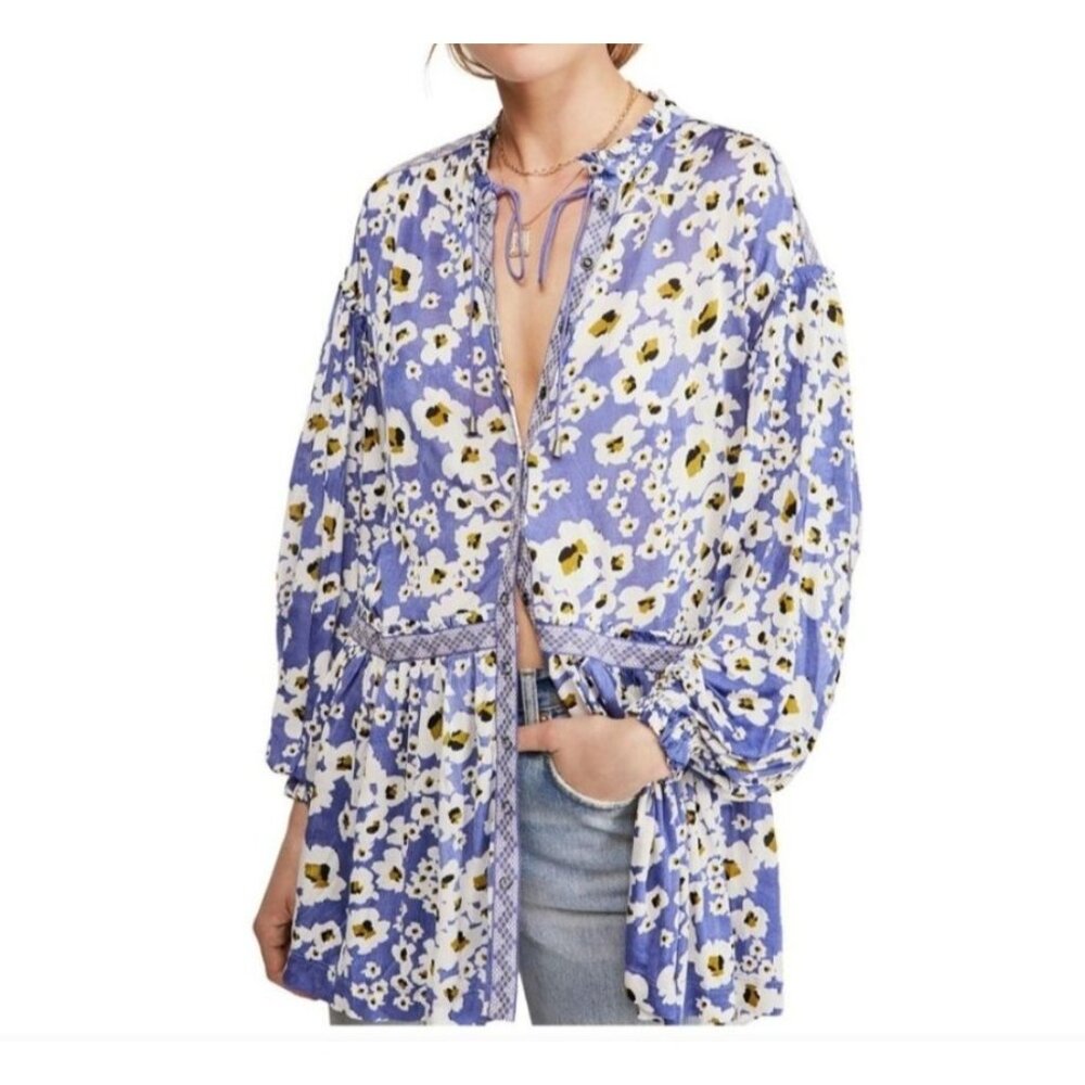 Free People Love Letter Tunic Rain V-neck Ruffled Tiered Boho Mini Dress Medium